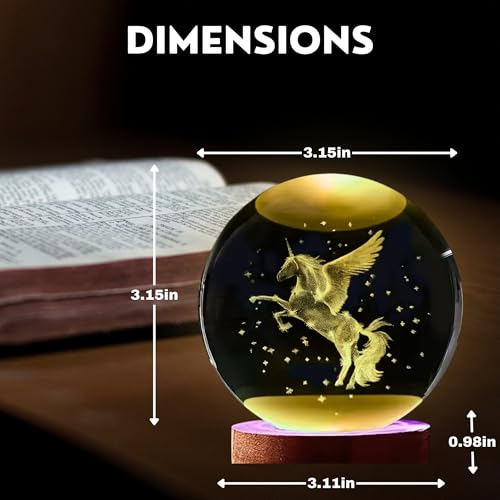 Image of 2 Pcs 3D Unicorn and Deer Crystal Ball Light, USB Powered with Wooden Base Perfect for Home Decor, Office, Birthday Gift & Kids Bedroom