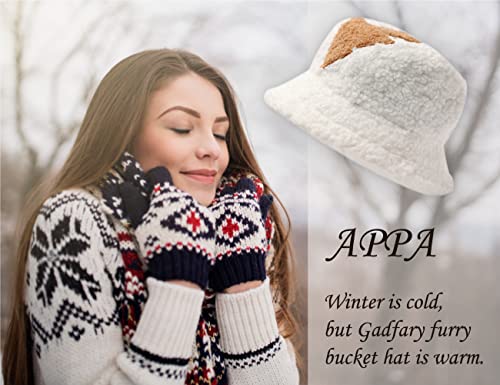 Image of Bucket Hat Women Furry Fuzzy Bucket Hats for Ladies, Winter Warm Fluffy Plush Faux Fur Hat for Women