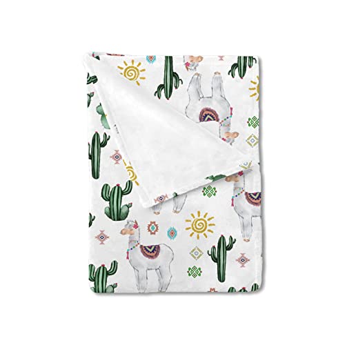 Image of Baby Toddler Llama Blanket Gift for Girl Boy Alpaca Aztec Sun Cactus Flannel Swaddle Blankets Soft Nursery Daycare Receiving Blanket Stroller Crib Bed Throw Playmat 30x40