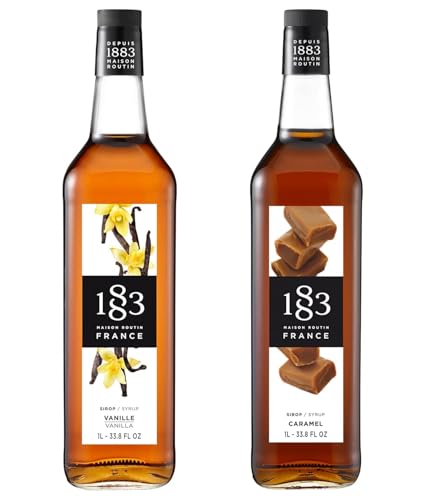 Image of 1883 Vanilla & Caramel Syrups (Cafe Variety Pack) for Coffee & Drinks - 1 Liter Glass Bottles (Pack of 2)