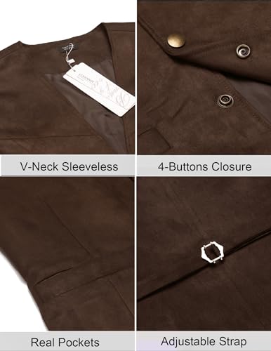 COOFANDY Colete masculino de couro de camurça, casual, ocidental, colete justo, colete, 01 café, XX-