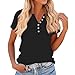 Casual Tops for Women Fall Dressy Short Sleeve Work Shirts for Women Office Professional Claasy Summer Button Up Tshits Shirts Travel Henley V Neck Solid Oversized Blouses Dressy Casual Black XXXL