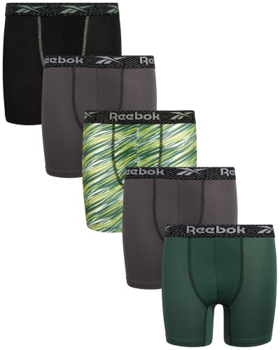 Reebok Boys' Underwear - Performance Boxer Briefs (5 Pack), Size X-Large, Black/Grey/Green/Grey #TOP19