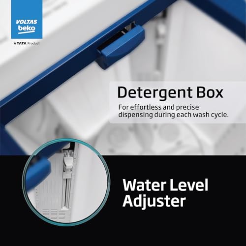 Image of Voltas Beko, A Tata Product 8 Kg 5 Star Semi-automatic Top Load Washing Machine with Double Waterfall Technology (WTT80UHA /OK5I0I0W01, Blue, 5 Knob Control Method)