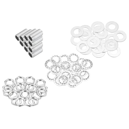 Image of MECCANIXITY 70Pcs 0.8 inch Lamp Pipe Nipples Kit with Hex Nuts Washers, M10 Fine Threaded Hollow Tube Repair Hardware Fasteners Assortment for Assembly Chandelier Ceiling Lamp DIY, Silver