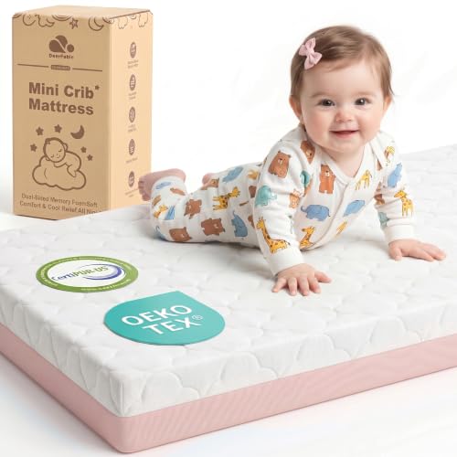 Image of Pack and Play Mattress, Dual Sided Memory Foam 38x26x3 Inch, Pink