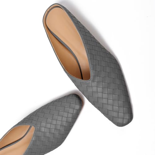 Image of Woven Mules for Women Slip on Comfortabke Metallic Slides Ladies Trendy Square Toe Hidden Wedge Mules
