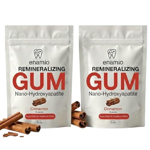 Image of Enamio Cinnamon Remineralizing Gum with Nano Hydroxyapatite for Enamel Support & Sensitive Teeth - Xylitol Gum, Plastic Free, Sugar Free, Natural Oral Care - No Aspartame- Made in USA - 2 Pack