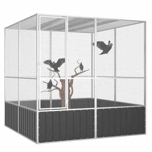 Emmtore Vogelvoliere Innen Außen Aufzuchtkäfig,All-in-One-Vogelkäfig Außenvoliere Käfig Vogelhaus Voliere,Verzinkter Stahl Vogelkäfig,Anthrazit,213.5 x 217.5 x 211.5 cm