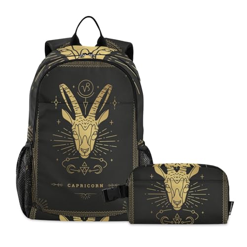 Zodiac-symbol-capricorn Backpack for Boys Girls, School Backpack for Elementary, Lightweight Bookbag with Lunch Box