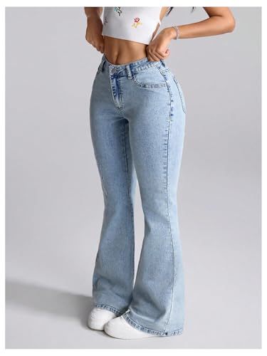 MakeMeChic Women's Jeans Y2K Floral Embroidery Flared Low Waisted Bootcut Denim Pants2