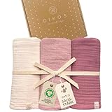 DIKOS® Baby Mulltücher 3er Premium Set – 64x64cm – weiche & saugstarke Spucktücher aus Bio-Baumwolle (GOTS, Oeko-TEX) – Musselintücher in Creme, Altrosa & Beere – Geschenk für Baby Mädchen zur Geburt