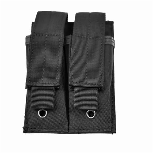 Double Pistol Mag Pouch Molle Tactical 9mm Magazine Pouch Belt Dual Mag Bag Flashlight Holder Holster Hunting Pocket Accessories(Black)