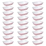 UKCOCO Bandejas Desechables para Servir 50 Piezas Color Rojo Diseño de Rejilla Tamaño 1/2Lb Plato de Postre Compacto para Aperitivos y Fiestas Bandejas Multifunción para Uso Diario y