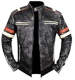 MAXATTIRE Herren Lederjacke im Used-Look, Retro-Rennsport, Rot und Weiß, gestreifte Ärmel,...
