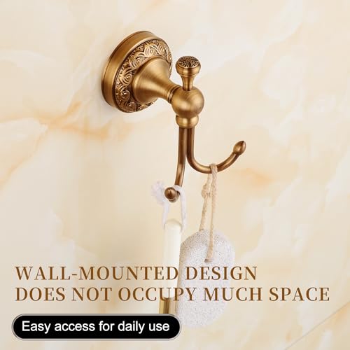 Image of Wall Mounted Bathroom Robe Hook, Towel Hanger Antique Brass Pattern Carving,Brushed Bronze