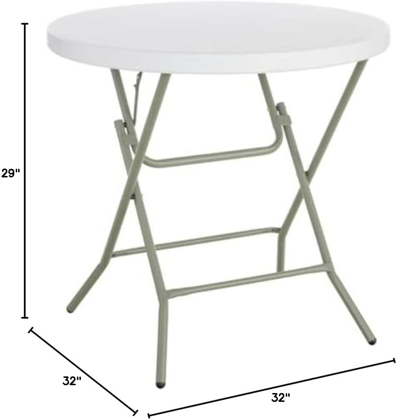 PRO&Family 32 Inch Round Granite White Heavy-Duty Blow Molded Standard Height Plastic Folding Table, Camping Table Tables Party and Chairs for Events Picnic, ssi19