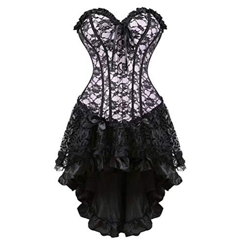 Corset bustier femme sexy en dentelle florale et jupe en tulle pour ensemble gothique noir