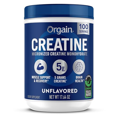Orgain Creatine Monohydrate Micronized Powder, 100 Servings, Unflavored, Supports Muscle Growth,...