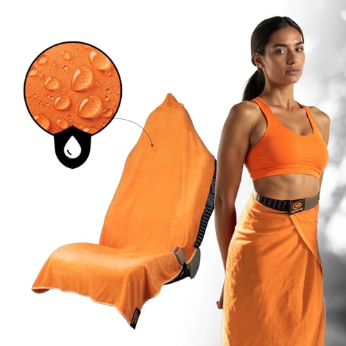 Image of Orange Mud Transition & Seat Wrap V2.0 - Car Seat Cover, Changing Kilt & Multipurpose Towel - Sweat-Proof, Quick-Dry, Secure Wrap for Athletes, Runners, Cyclists - Orange