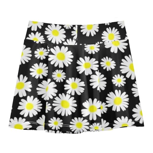 Joisal White Daisies Black Girls' Shorts Athletic Skorts Tennis Skirts for Kids Colored Girl Skort 3t2