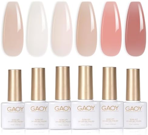 GAOY Jelly Nude Gel Nail Polish Set, 6 Sheer White Colors, Milky Jelly