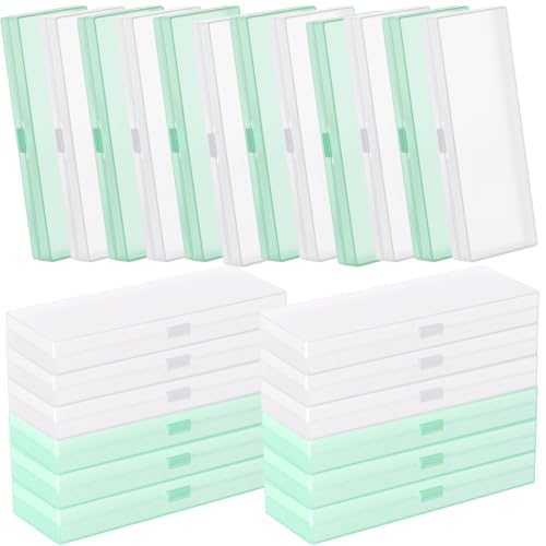 Image of Fainne 24 Plastic Pencil Case Bulk Hard Pencil Boxes with Snap Lid Crayon Maker Pen Organizer Stackable Craft Storage Boxes for School Supplies(Single Layer,White, Green,7.09 x 2.36 x 0.98 Inch)