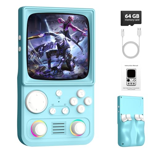 R36TMAX Retro Handheld Game Console, Portable Retro Gaming Console with 4.0” CRT-Inspired Screen, 4000mAh Arcade Classics, Supports Multiple Emulators, WiFi Network Battling, 64GB (Blue)