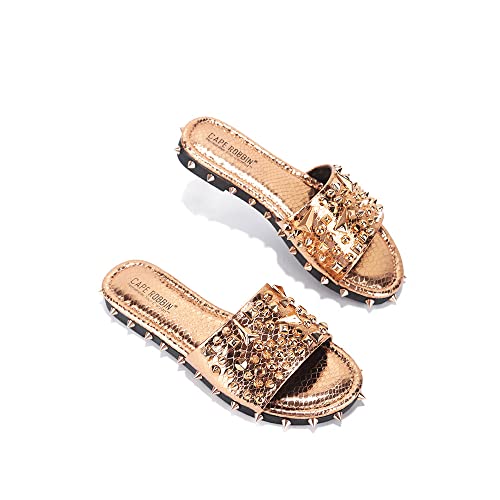 Cape Robbin Tonie Sandals Slides For Women, Studded Womens Mules Slip On Shoes - Rose Gold Size 7 #TOP3