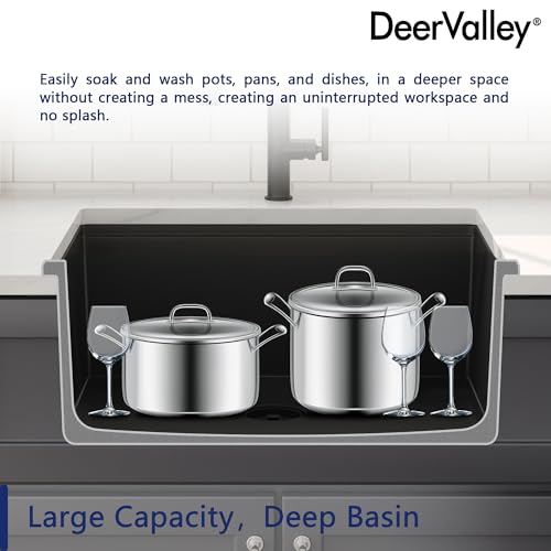 Image of DeerValley Black Undermount Kitchen Sink 25 Inch, Single Bowl Granite Composite Kitchen Sink with Integrated Ledge
