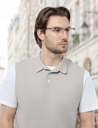 Image of ZanyLen Blue Light Blocking Glasses Men Computer Gaming Glasses Rectangle Metal Semi-rimless Frame