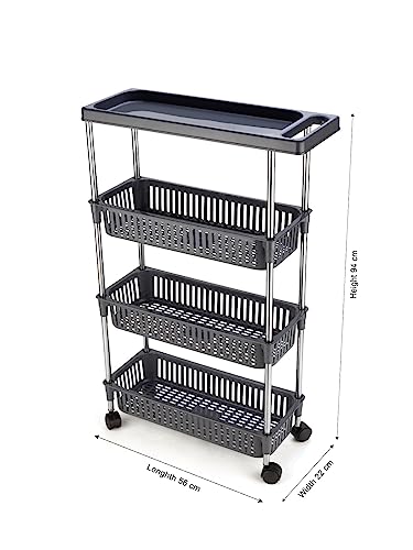 Image of Rasvesh Plastic-Stainless Steel Fruit & Vegetable 3+1 Stand Kitchen Trolley | Fruit Basket | Vegetable Basket | Onion Potato Rack for Kitchen | Vegetable Stand for Kitchen (3+1 Layer Rack)