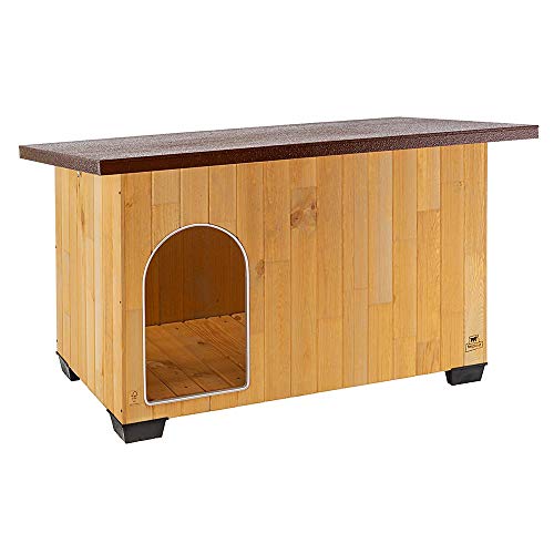 Ferplast Hundehütte XXL große Hunde BAITA 120 aus FSC-Holz, Hundehaus Outdoor Wetterfest, Isolierende Kunststofffüße, Tür mit Bissschutzkante aus Aluminium, 140 x 86 x h 87 cm.