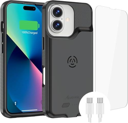 Alpatronix Battery Case for iPhone 16 Plus [2025 Upgraded], Portable Strong Slim Protective Wireless Charging Case, Extended Charger Cover, 15W Fast Charging, High Capacity (iPhone 16 Plus)