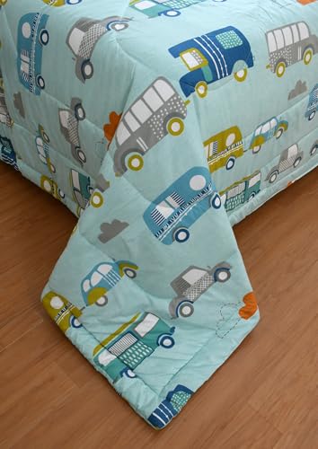 Image of FRESH FROM LOOM Rotary Printed Micro Fiber Comforter | Dohar | Quit | Single Bed | Double Weaved | Washable | Hypoallergenic Skin Friendly (Bus-Aqua | 60x90 Inches, Single Bed)