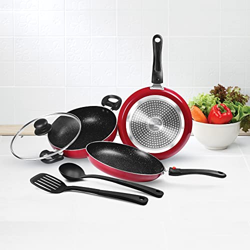 Milton Pro Cook Induction Cookware & Gas Stove Friendly Kitchen Jewel Set | 5 Pc Non-Stick Cookware Set | Kadhai with Lid, Fry Pan, Tawa, Laddle & Spatula | Durable 5-Layer Non Stick Coating | Maroon Online at Low Prices in India — photo 5