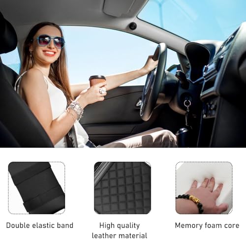 Image of Car Center Console Armrest Cushion with Drink Holder and Phone Holder, Memory Foam, Waterproof Leather, Diamond Pattern, Universal Fit, 35.56cm x 21.08cm