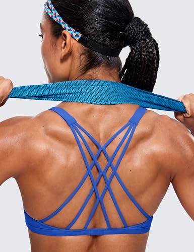 Image of CRZ YOGA Naked Feeling Criss-Cross Sports Bra | Light Support, Removable Pads, Yoga, Sleek, Strappy Back, Scoop Neck, for Women