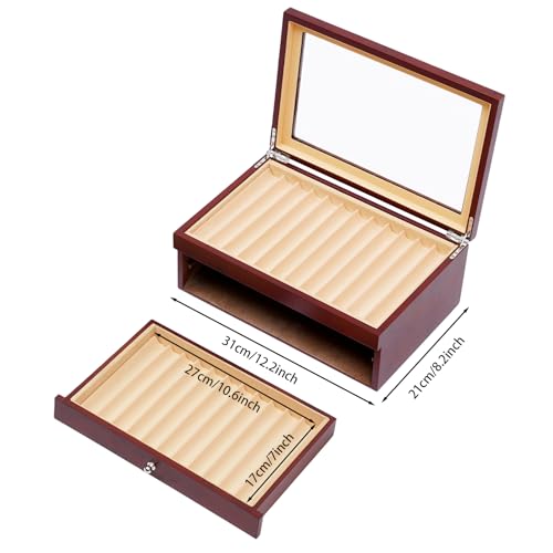 Boîte à stylos bois rouge vitrine rangement stylo plume grand format - 6
