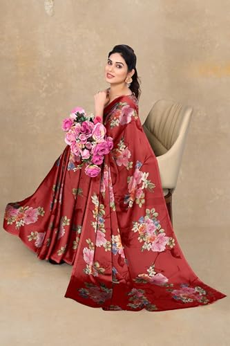 Image of MIRCHI FASHION Women Saree Chiffon Flower Print | Breathable Lightweight Sari for Office and Daily Use with Unstitched Blouse Piece (Available in 30 Styles)