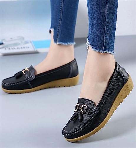 Classic Penny Loafers for Women Slip On Leather Lightweight Comfort Rubber Sole Flats Shoes Fashion Ladies Tassel Breathable Nurse Walking Shoes3