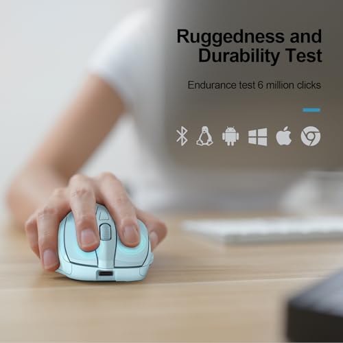 Image of TECKNET Wireless Mouse, BT 5.0 /2.4G, Rechargeable 6-DPI Silent, Lightblue | Bluetooth 5.0 /3.0 & USB A, 2-Device Easy Switch, Wide OS Compatible, 6 Buttons, 6-DPI up to 4800, Ergonomic for S to M Hands