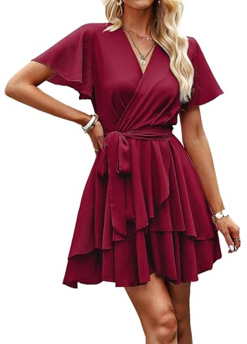 Robe à manches courtes col en V plissée Krumba pour femme