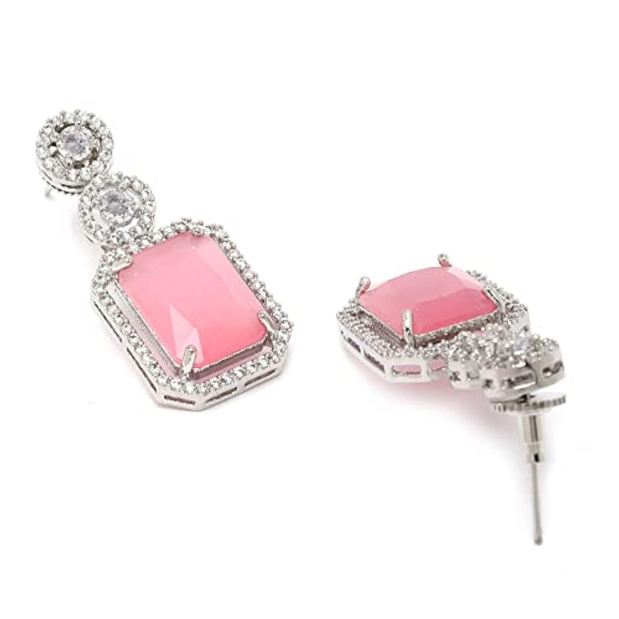 Oxidised Silver-Plated American Diamond Oval Drop Earrings