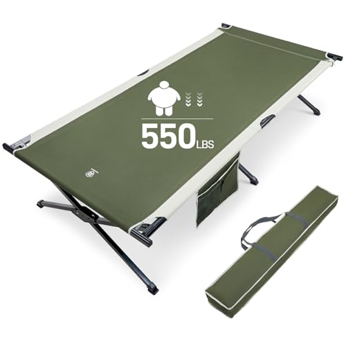 EVER ADVANCED Extra Wide Camping Cot for Adults Oversized XXL Sleeping Cots Folding Cot Bed with Carry Bag, 84.3" L x 41.9" W, Support to 550 lbs, Green by EVER ADVANCED - Used condition - CA$110.49