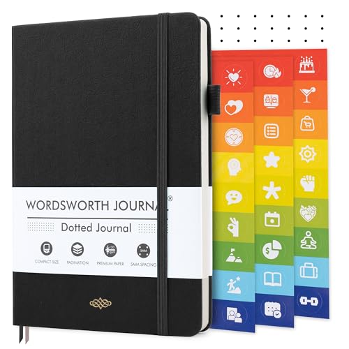 Bullet Journal A5 Cuaderno Punteado Wordsworth & Black Negro de Tapa Dura para Trabajo y Bocetos