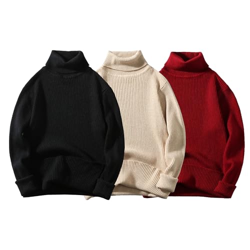 JEKE-DG Men's Turtleneck Ribbed Dress Pullover Knitted Henley Casual Sweater Solid Fashion Loose Fit Sweaters