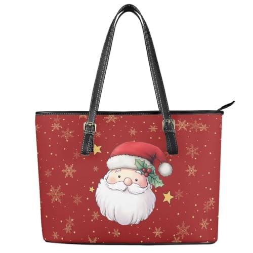 Image of Coldinair Christmas Leather Tote Bag for Women with Zipper Large Shoulder Tote Bag Shopping Casual Travel Bag Handbag Purse