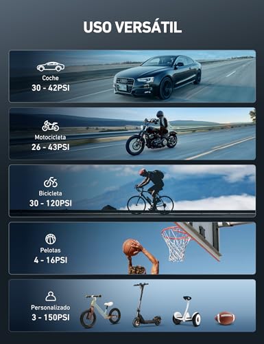 AstroAI Compresor Aire Portátil, Inflador Ruedas Coche, Hinchador Ruedas con Batería Recargable y Luz LED para Coche, Bicicletas, Moto y Etc. (Naranja) - imagen 9