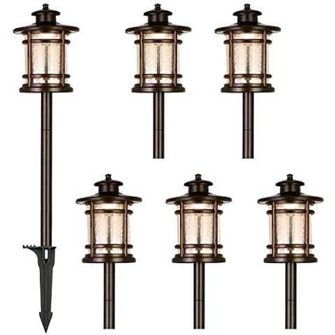 hykolity Low Voltage ORB LED Landscape Path Light W/ Crackled Shade, 3.4W 155LM 12V Wired Outdoor LED Walkway Light, Die-cast Aluminum Construction, 30-Watt Equivalent, 15-Year Lifespan-6Pack Cover